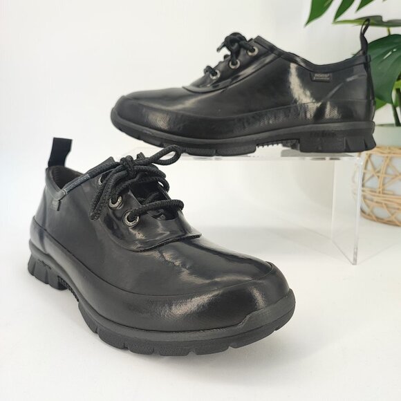 Bogs Women's Amanda Lace Up Short Black Rubber Waterproof Boots Size 7 - Picture 1 of 8